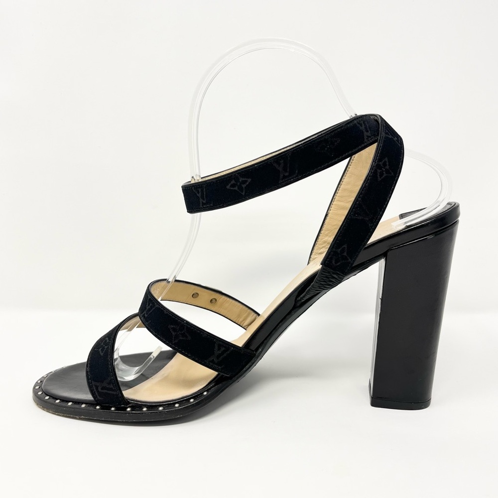 Louis Vuitton Mini Lin Logo Monogram Black Sandals High Heels Shoes Womens 40 10 - Picture 6 of 12